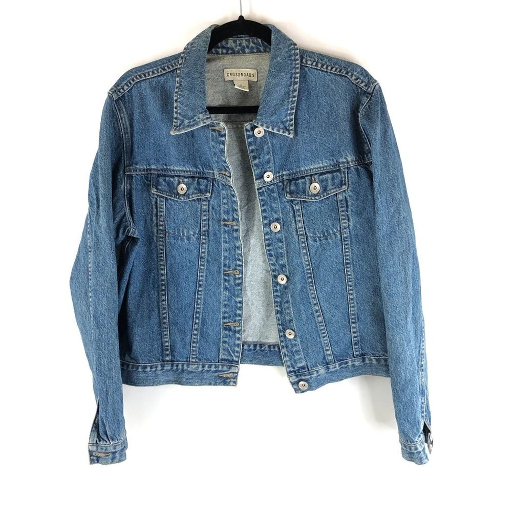 Crossroads Mens Denim Jacket Vintage Retro Trucker Medium Wash Cotton M